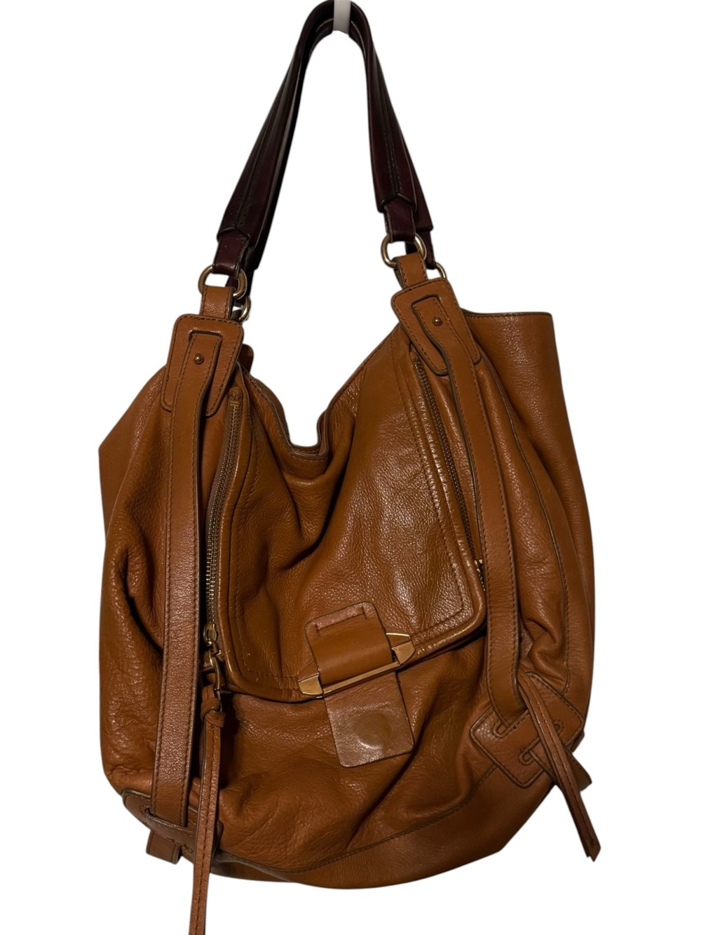 Leather Hobo Shoulder Bag in Tan